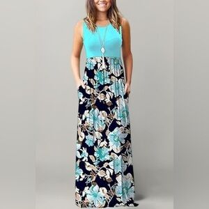 791 auselily Floral Maxi Dress in Blue and Black